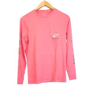 Vineyard Vines Pink Casual Long Sleeve Pocket Tee XS Football Burger Whale